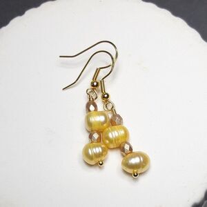 Yellow Pearl Goldplate 925 Silver Hooks Hidden Meaning earrings Old luxe p  060